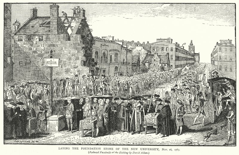 Legger grunnsteinen til det nye universitetet, 16. november 1789 av English School