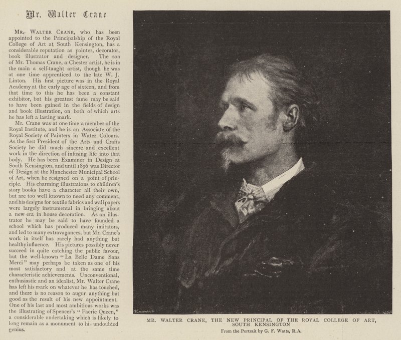 Walter Crane, den nye rektor ved Royal College of Art, South Kensington av English School