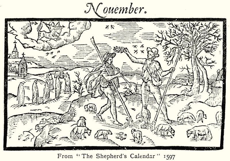 november, fra The Shepherds Calendar, 1597 av English School