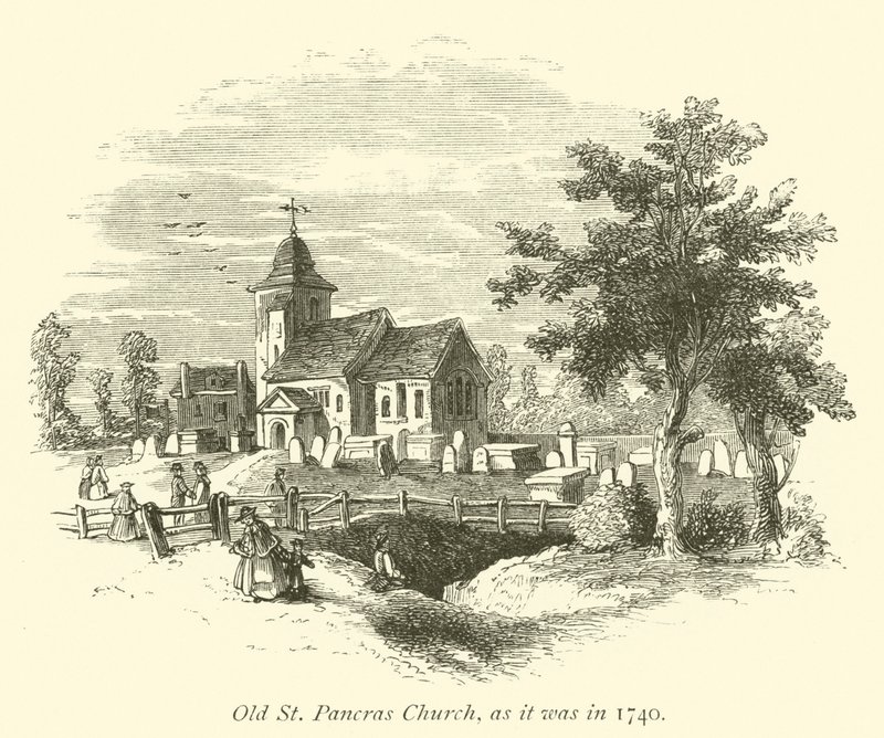 Old St Pancras Church, slik den var i 1740 av English School