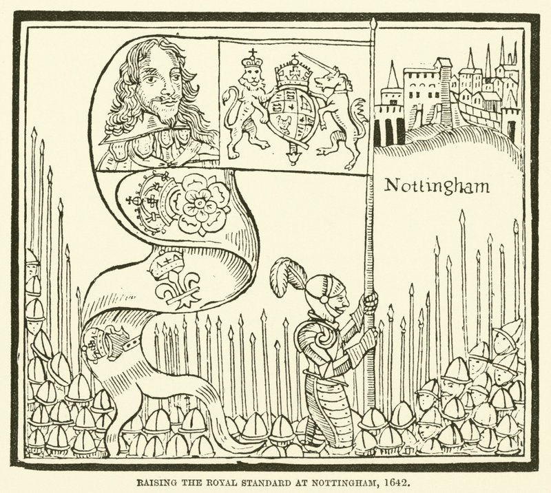 Heve den kongelige standarden i Nottingham, 1642 av English School