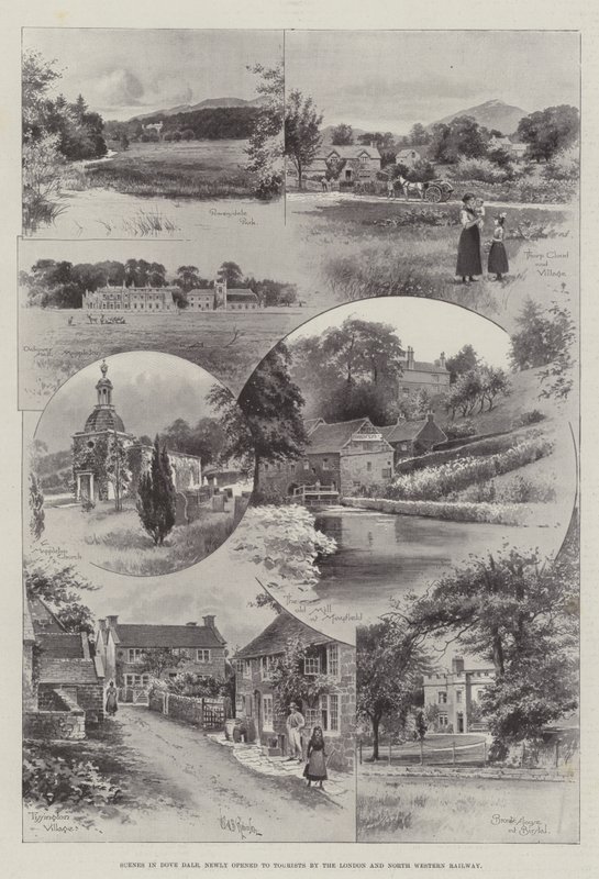 Scener i Dove Dale, nylig åpnet for turister av London og North Western Railway av English School