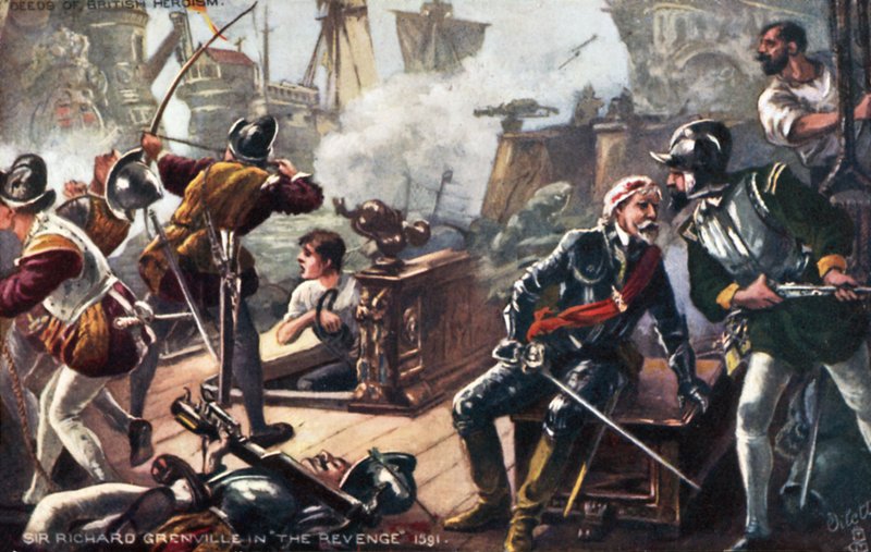 Sir Richard Grenville on the Revenge, Battle of Flores, Azorene av English School