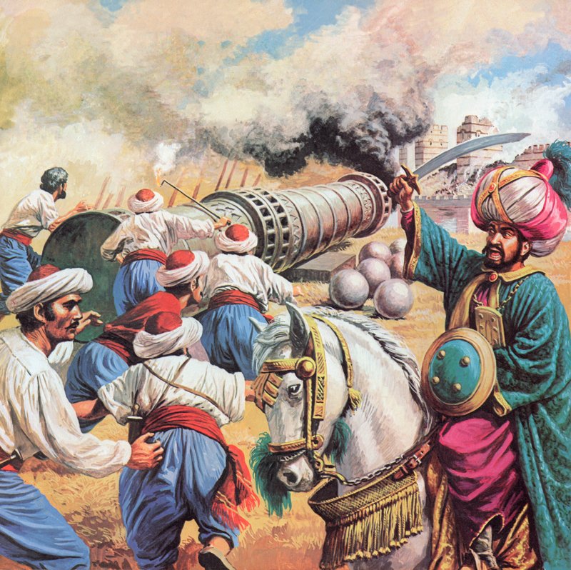 Sultan Mehmed beleiret Konstantinopel, 1453 av English School