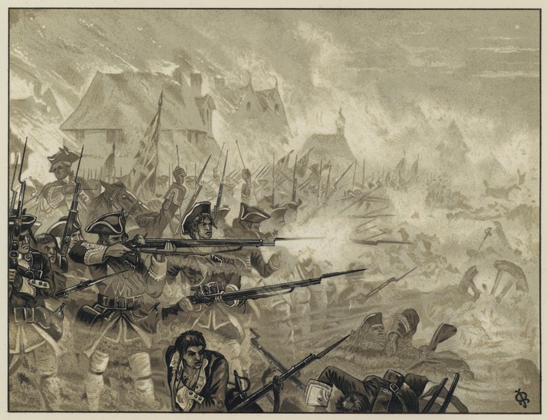 Det 34. (Cholmondeleys regiment) ved Fontenoy bistår med å dekke retretten fra Fontenoy, 11. mai 1745 av English School