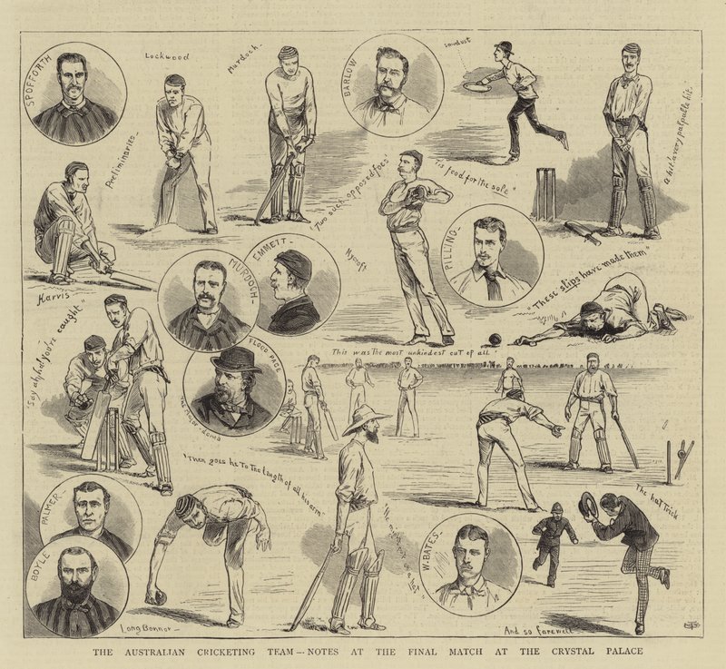 Det australske cricketlaget, noterer seg ved finalekampen på Crystal Palace av English School