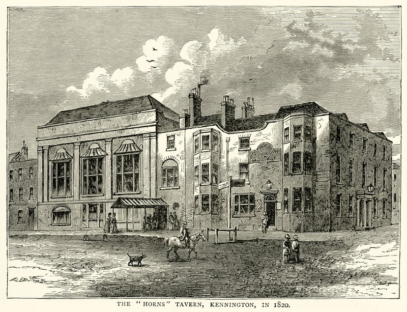 The Horns Tavern, Kennington, i 1820 av English School