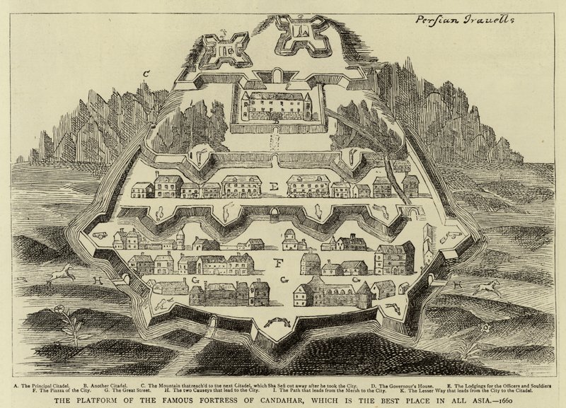 Plattformen til den berømte festningen Candahar, som er det beste stedet i hele Asia, 1660 av English School