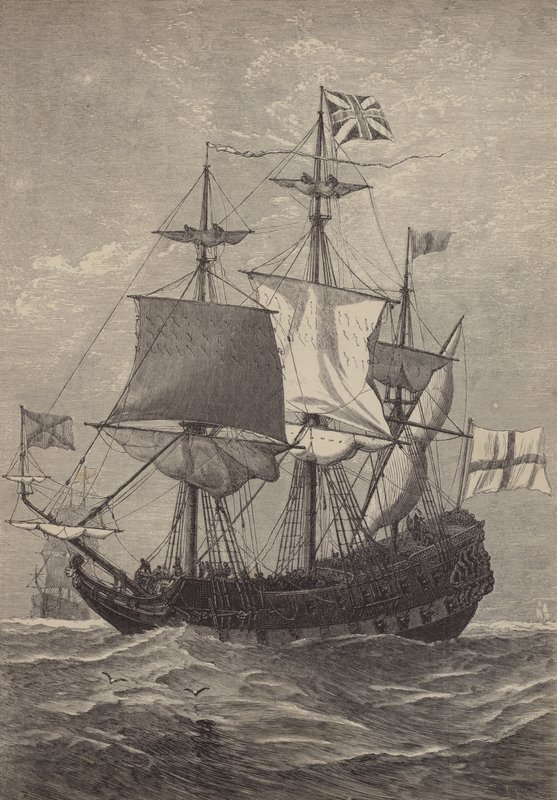 Heisingen av den første Union Jack til sjøs, 1606 av English School