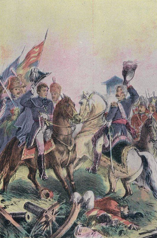 Møtet mellom hertugen av Wellington og feltmarskalk Blucher etter slaget ved Waterloo, 1815 av English School