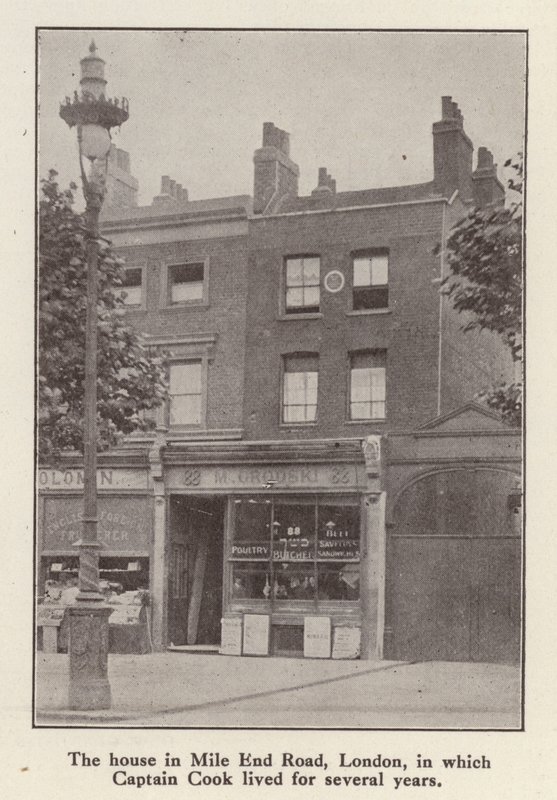 88 Mile End Road, London, huset der den engelske oppdageren kaptein James Cook bodde fra 1764 til hans død (s/hv-bilde) av English Photographer
