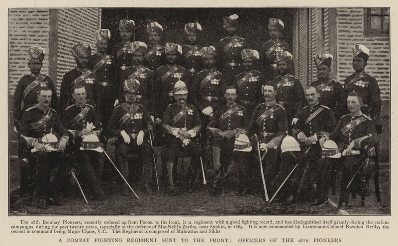 Et Bombay Fighting Regiment sendt til fronten, offiserer for de 28. pionerene av English Photographer