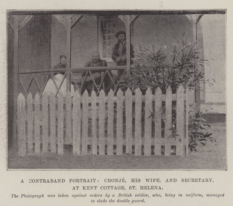 Et kontrabandportrett, Cronje, hans kone og sekretær, i Kent Cottage, St. Helena av English Photographer