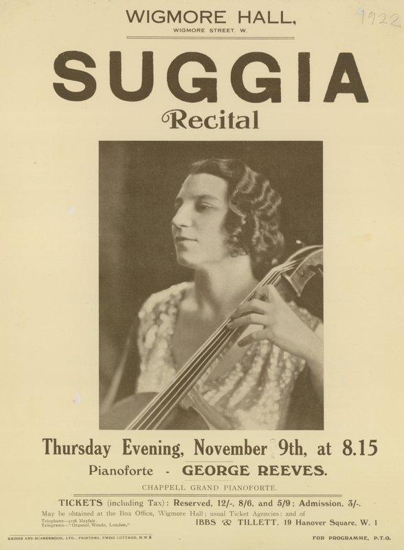 Annonser for en Suggia-konsert i Wigmore Hall av English Photographer