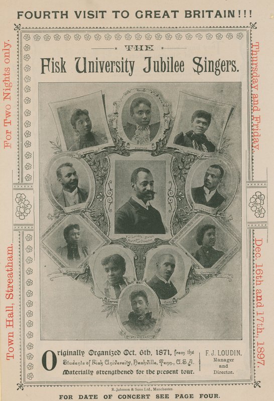 Annonsere for en opptreden av The Fisk University Jubilee Singers av English Photographer