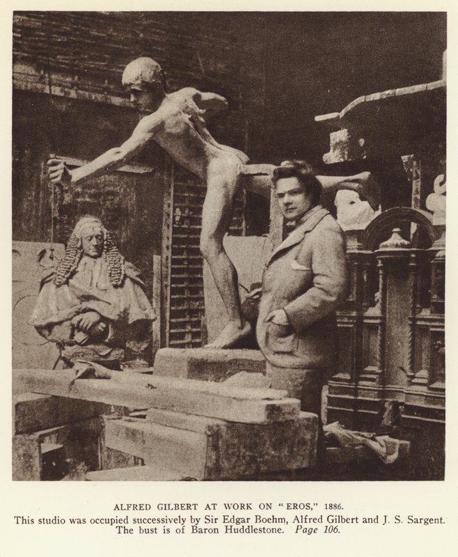 Alfred Gilbert, engelsk billedhugger på jobb på Eros av English Photographer