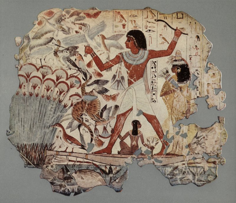 En egyptisk offiser, ledsaget av sin kone og datter, jakter på fugl i en myr rik på vannfugler og fisk (bilde) av English Photographer