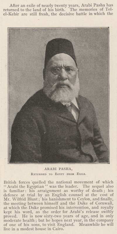 Arabi Pasha, returnerte til Egypt fra eksil av English Photographer