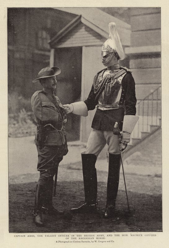 Kaptein Ames, den høyeste offiseren i den britiske hæren, og den ærede Maurice Gifford fra Rhodesian Horse av English Photographer