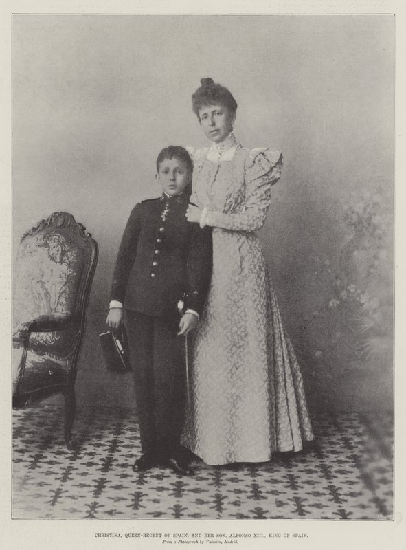 Christina, dronning-regent av Spania, og hennes sønn, Alfonso XIII, konge av Spania av English Photographer