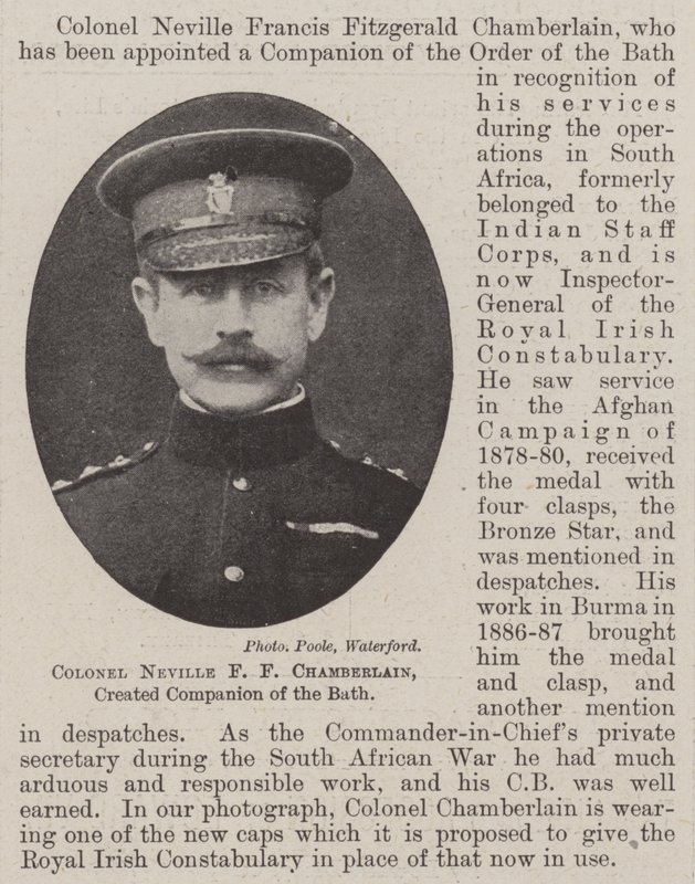 Oberst Neville F F Chamberlain, opprettet Companion of the Bath av English Photographer