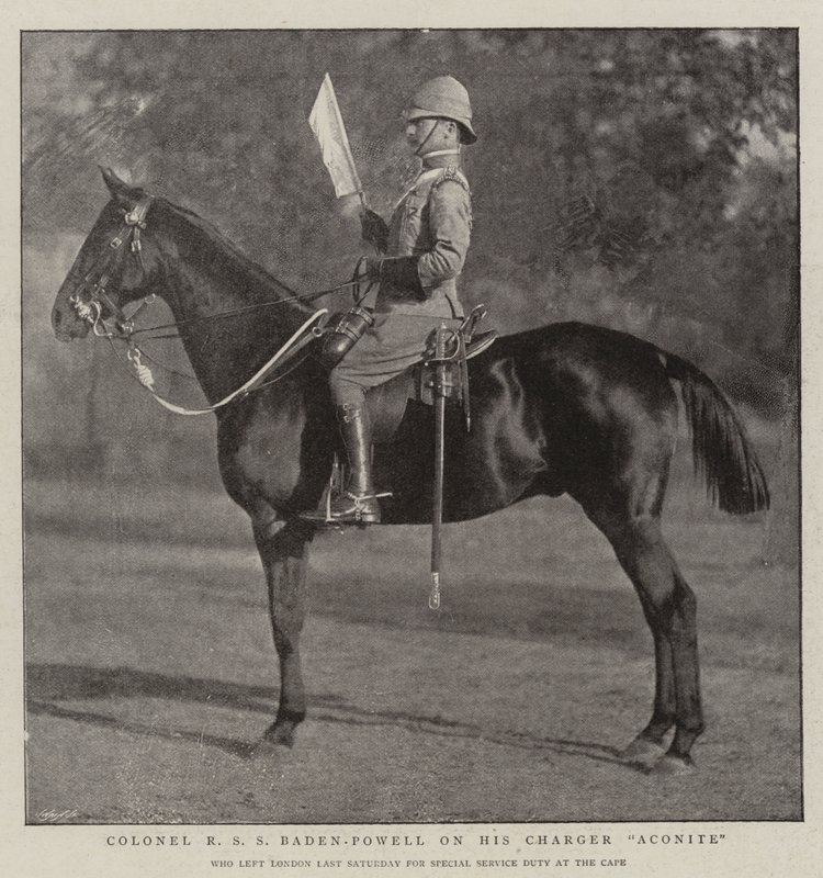 Oberst R S S Baden-Powell på sin Charger Aconite av English Photographer