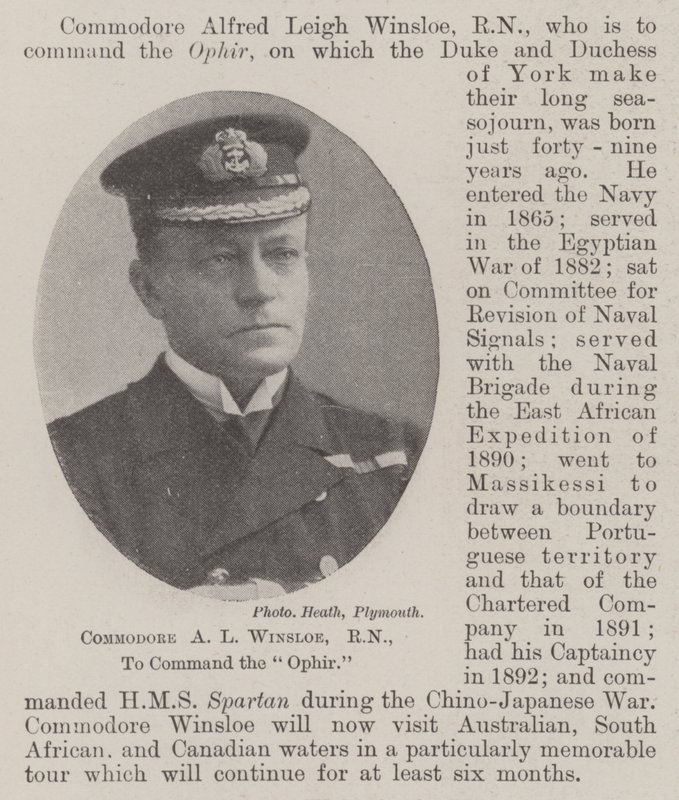 Commodore A L Winsloe, RN, for å kommandere Ophir av English Photographer