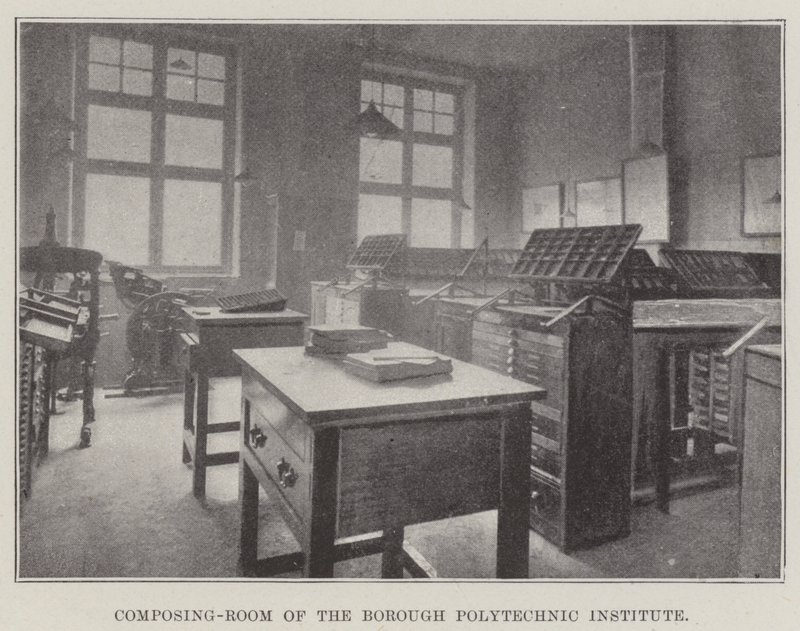 Composing-Room ved Borough Polytechnic Institute av English Photographer