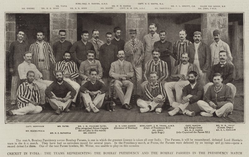 Cricket i India, lagene som representerer Bombay-presidentskapet og Bombay Parsees i presidentskapskampen av English Photographer
