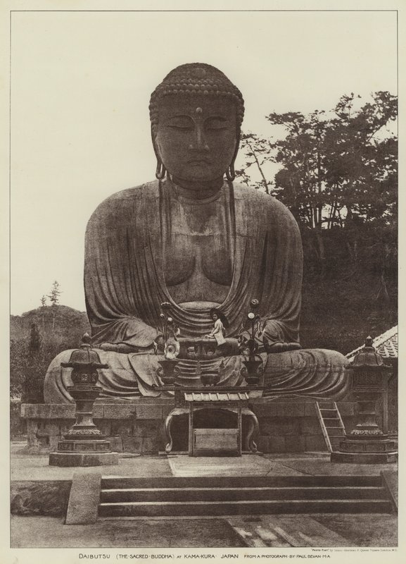 Daibutsu, Den hellige Buddha, i Kamakura, Japan (s/hvitt-bilde) av English Photographer
