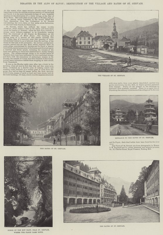 Katastrofe i Alpene i Savoy, ødeleggelse av landsbyen og badene i St. Gervais av English Photographer