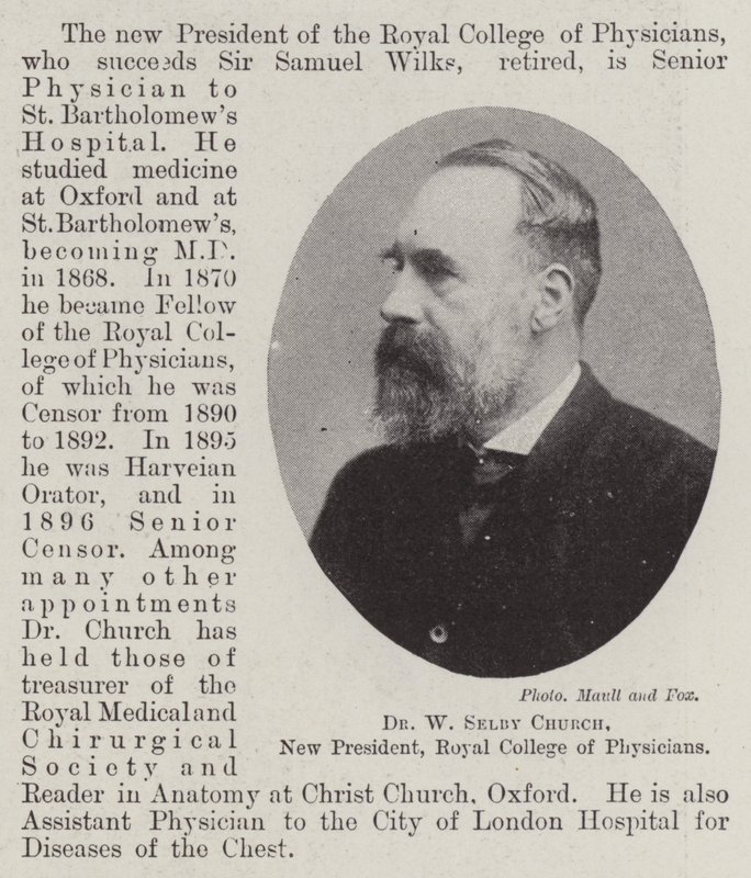 Dr W Selby Church, ny president, Royal College of Physicians av English Photographer
