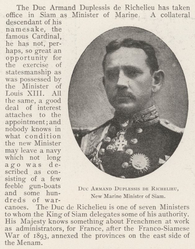 Hertug Armand Duplessis de Richelieu, Siams nye marineminister av English Photographer