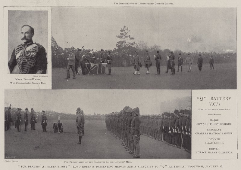 For tapperhet på Sannas Post, Lord Roberts presenterer medaljer og en statuett til Q Battery på Woolwich, 13. januar av English Photographer