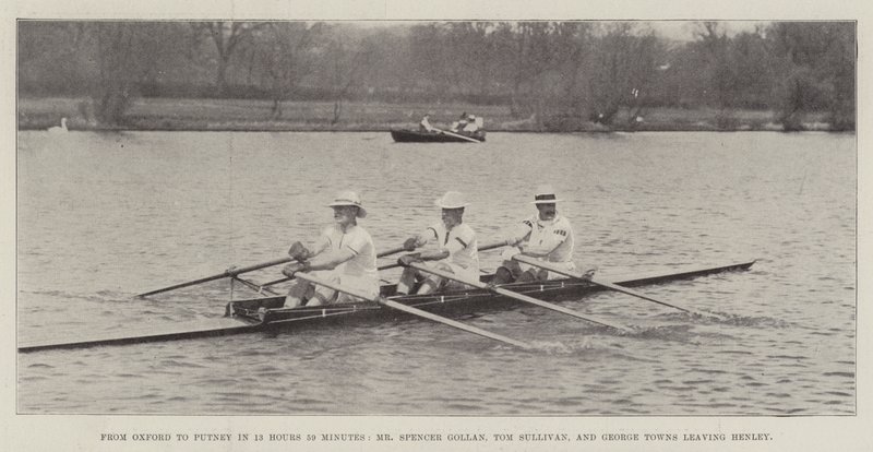 Fra Oxford til Putney på 13 timer 59 minutter, Mr Spencer Gollan, Tom Sullivan og George Towns forlater Henley av English Photographer