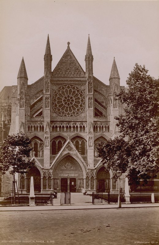 Generell utsikt over den nordlige verandaen til Westminster Abbey av English Photographer