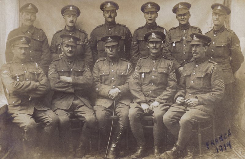 Gruppe av engelske soldater, første verdenskrig, Frankrike 1917 (s/hvitt-bilde) av English Photographer