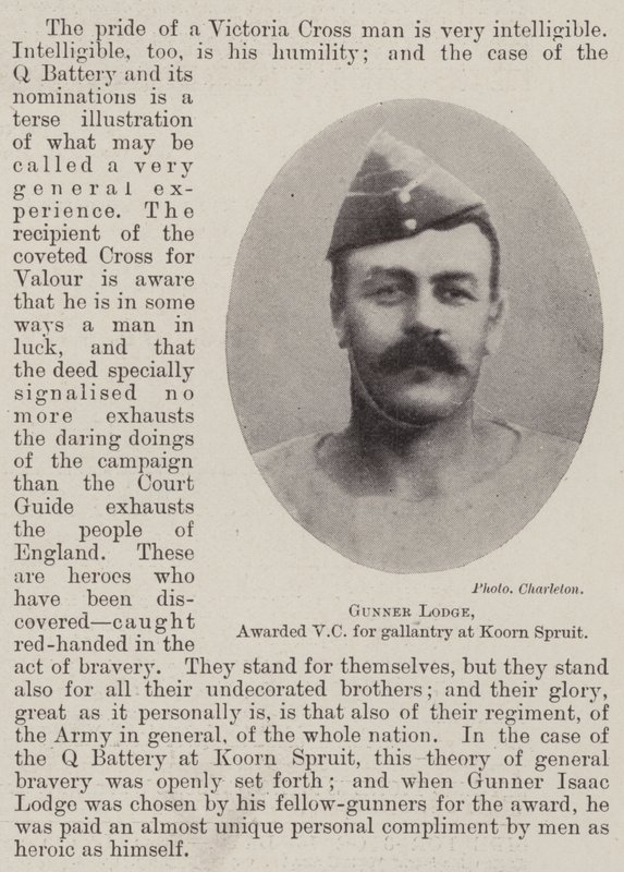 Gunner Lodge, tildelt VC for tapperhet på Koorn Spruit av English Photographer