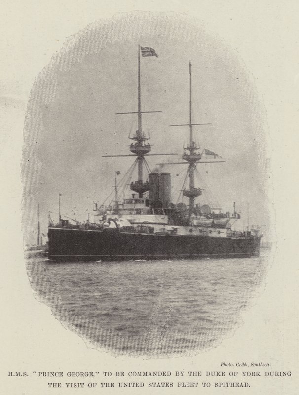 HMS Prince George, som skal kommanderes av hertugen av York under besøket av USAs flåte til Spithead av English Photographer