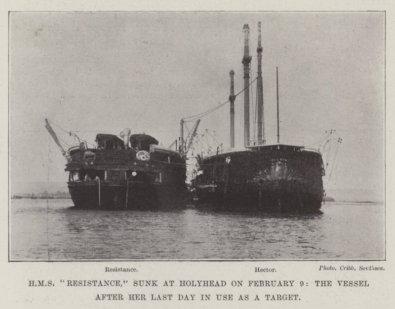 HMS Resistance, senket ved Holyhead 9. februar, fartøyet etter hennes siste dag i bruk som mål av English Photographer