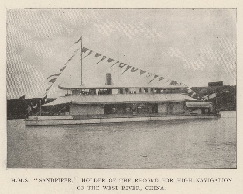 HMS Sandpiper, innehaver av rekorden for høy navigering av West River, Kina av English Photographer