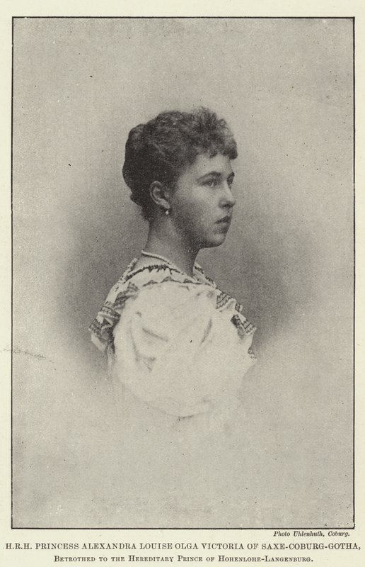 HKH Prinsesse Alexandra Louise Olga Victoria av Saxe-Coburg-Gotha, forlovet med arveprinsen av Hohenlohe-Langenburg av English Photographer