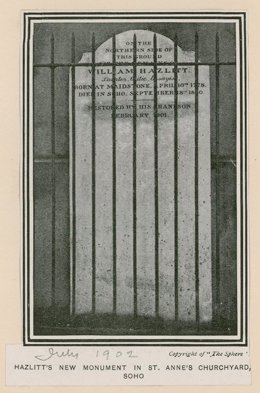 Hazlitts nye monument i St Annes Churchyard, Soho av English Photographer