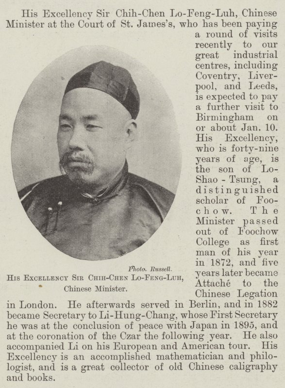 Hans eksellens Sir Chih-Chen Lo-Feng-Luh, kinesisk minister av English Photographer