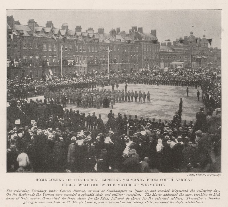 Home-Coming of the Dorset Imperial Yeomanry fra Sør-Afrika, offentlig velkomst av ordføreren i Weymouth av English Photographer