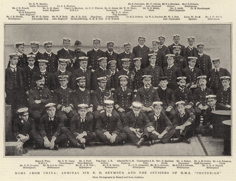 Hjem fra Kina, admiral Sir E H Seymour og offiserene til HMS Centurion av English Photographer