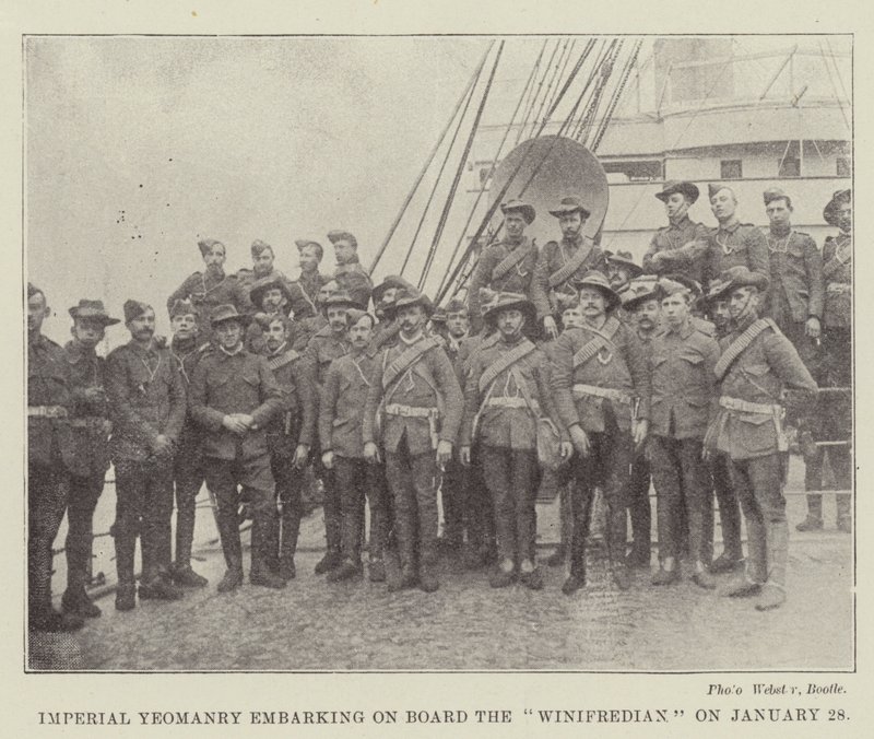 Imperial Yeomanry går om bord på Winifredian 28. januar av English Photographer