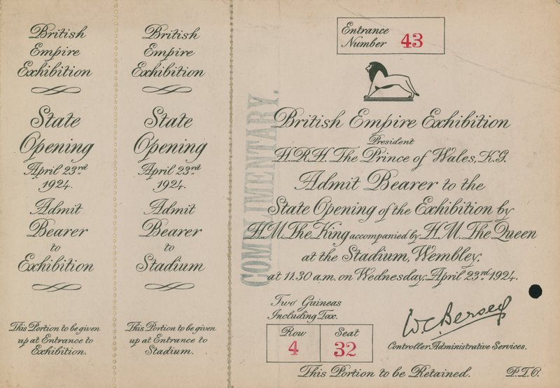 Invitasjon til statsåpningen av British Empire Exhibition av English Photographer