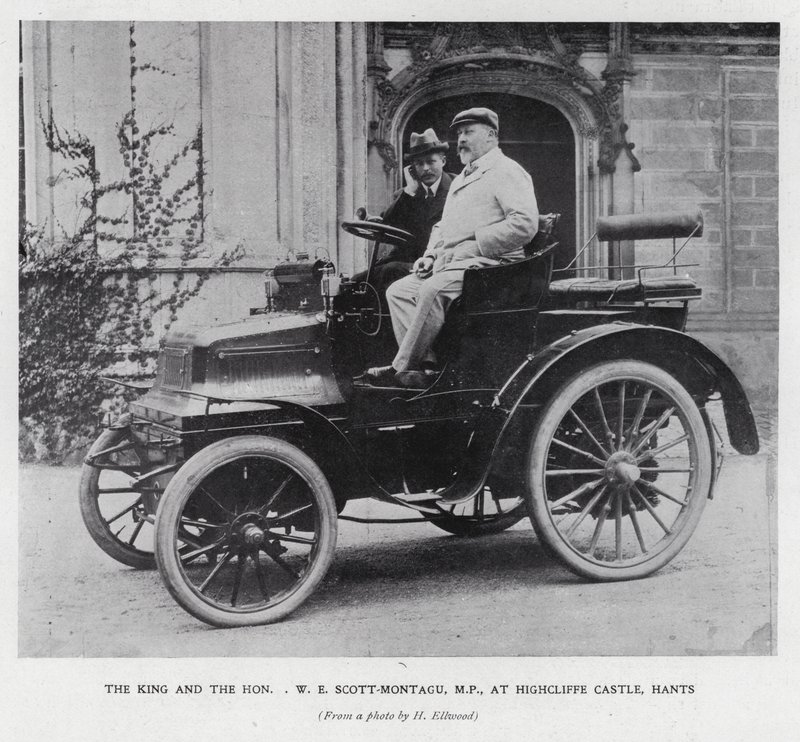 Kong Edward VII med MP, W E Scott-Montagu, på Highcliffe Castle, Hampshire (s/hv-bilde) av English Photographer