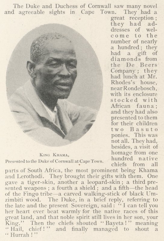Kong Khama, presentert for hertugen av Cornwall i Cape Town av English Photographer